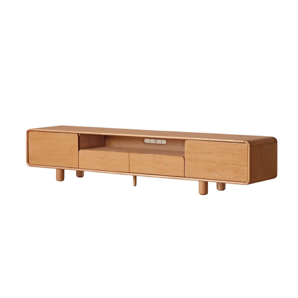 Solid Rubberwood, Oak Solid Wood Scandinavian TV Stand