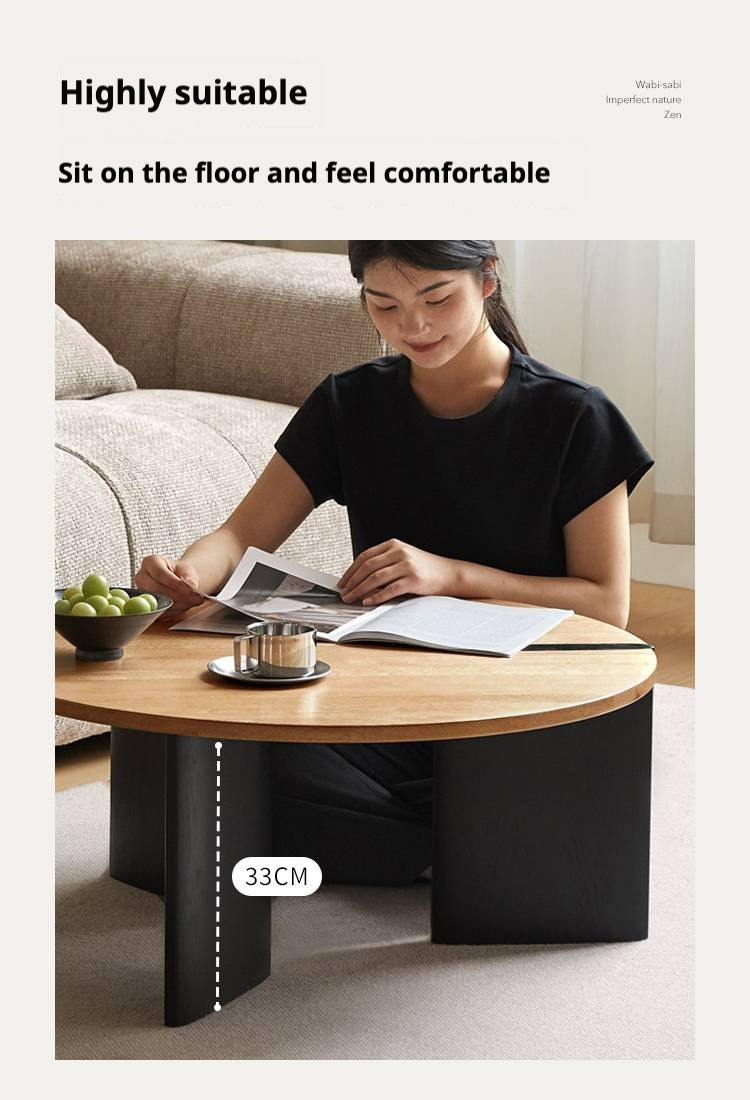 Poplar Solid Wood Wabi-Sabi Style Creative Round Coffee Table