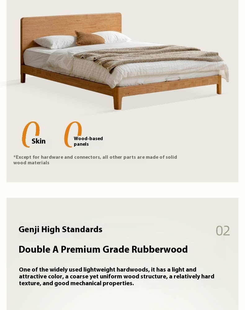 Rubberwood Solid Wood Bed