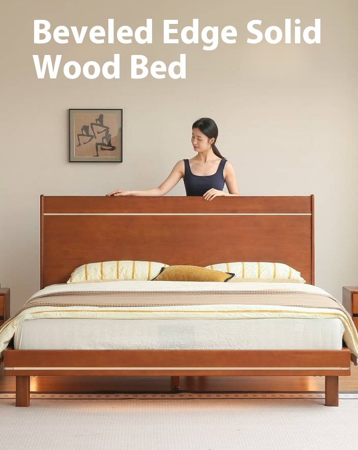 Poplar Solid Wood Luminous Bed Bauhaus Style