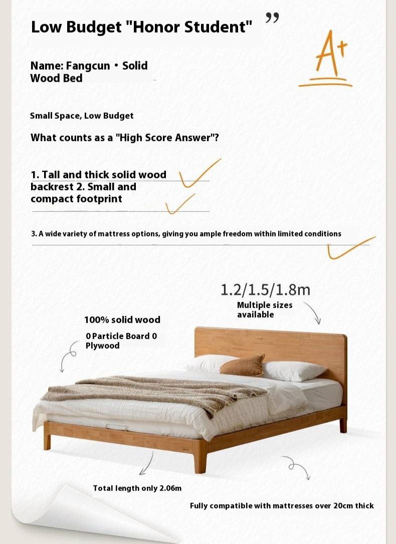 Rubberwood Solid Wood Bed