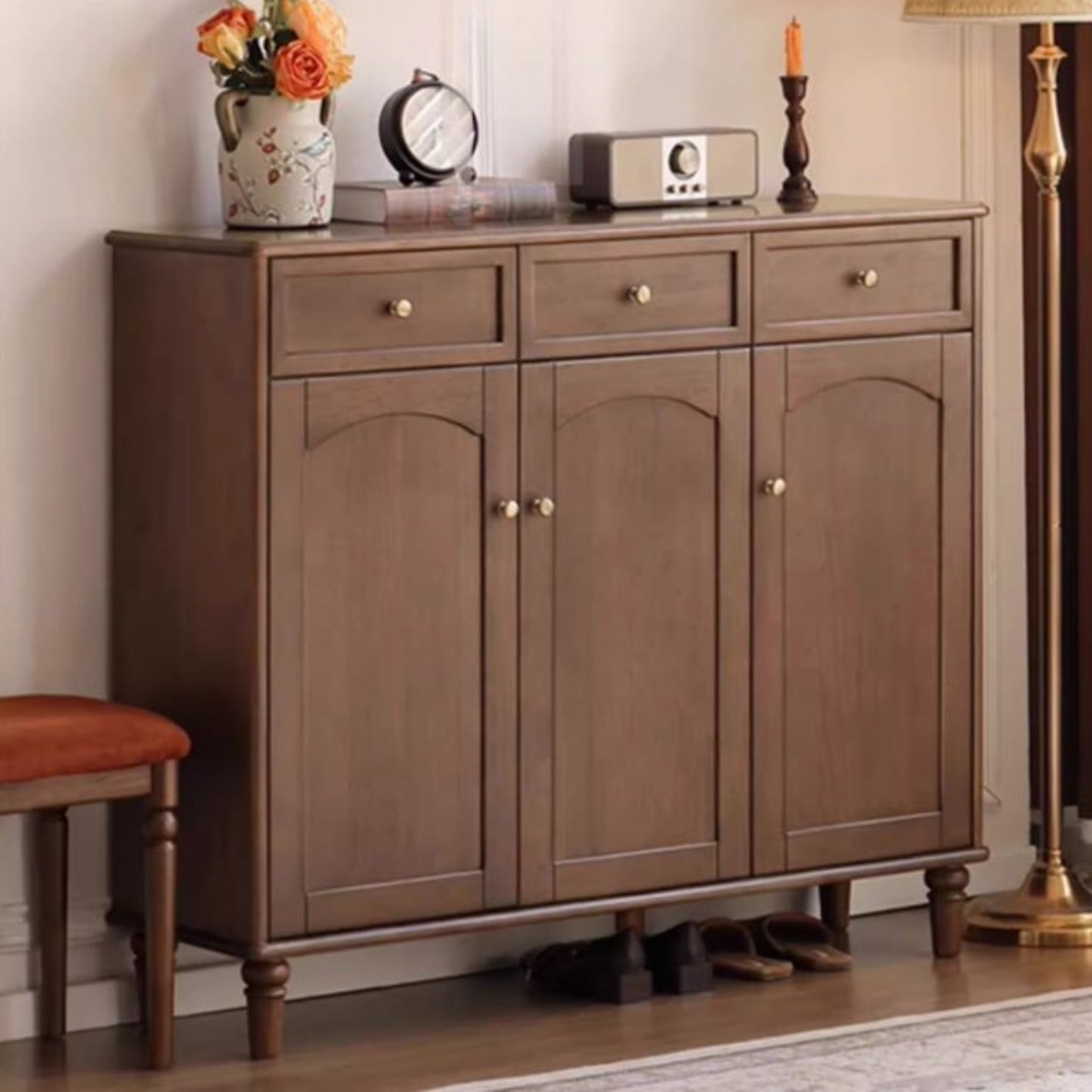 Sandalwood Solid Wood American Retro Storage Shoe Cabinet