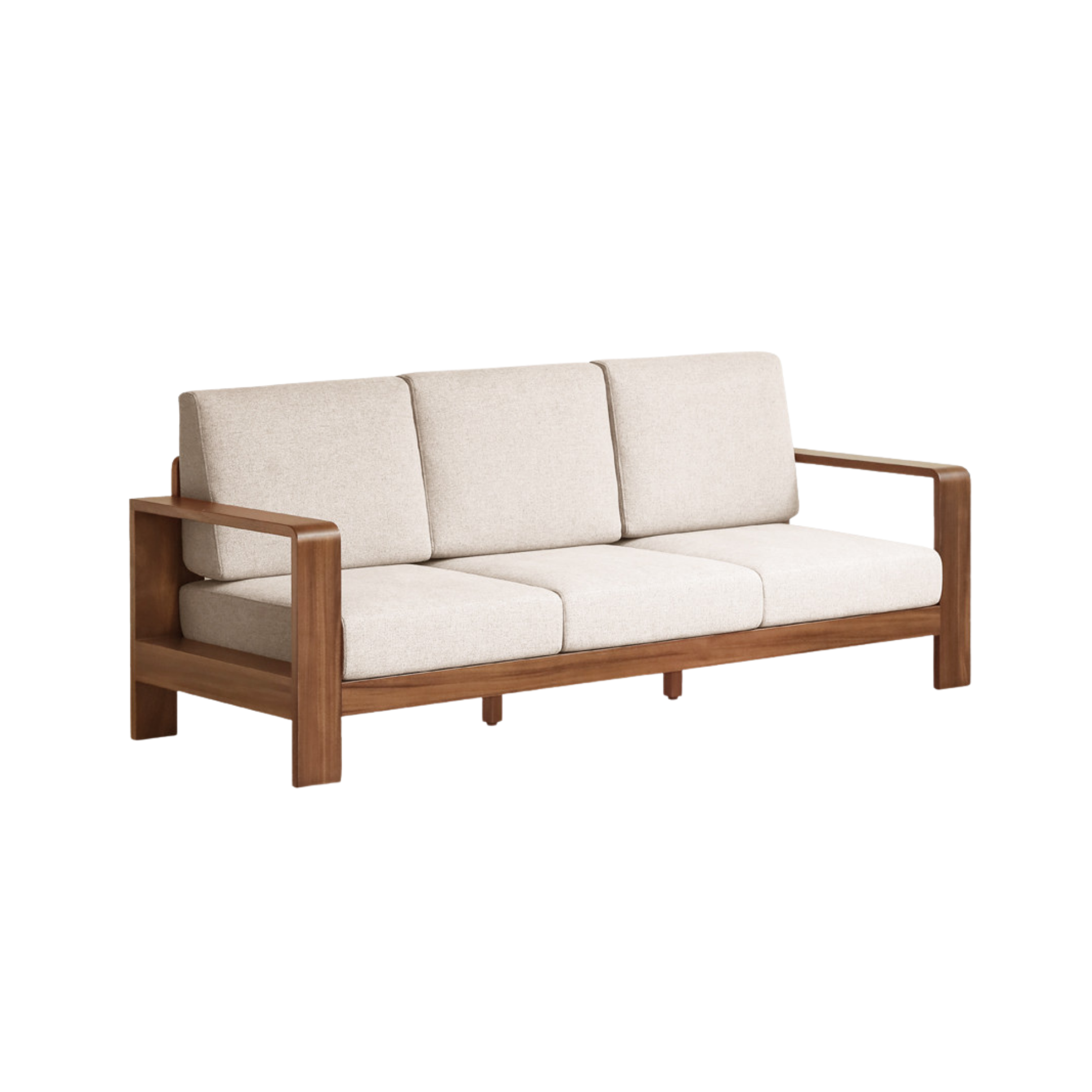 Walnut Solid Wood Three Seat Fabric Sofa