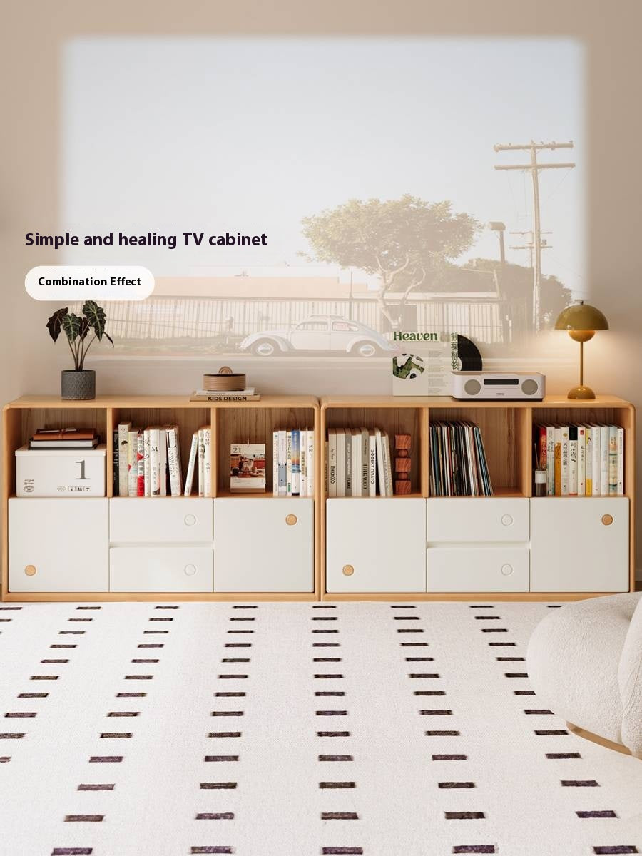 Solid Rubberwood Bookcase Cabinet