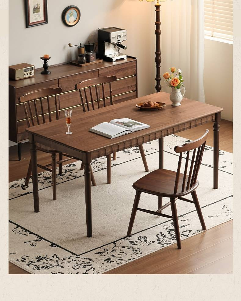 Set 4 pcs Black Walnut Solid Wood American Retro Style Dining Chair