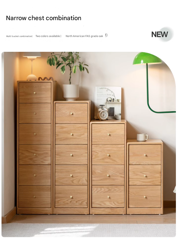 Oak Solid Wood Side Cabinet, Multi-Functional Storage-USA