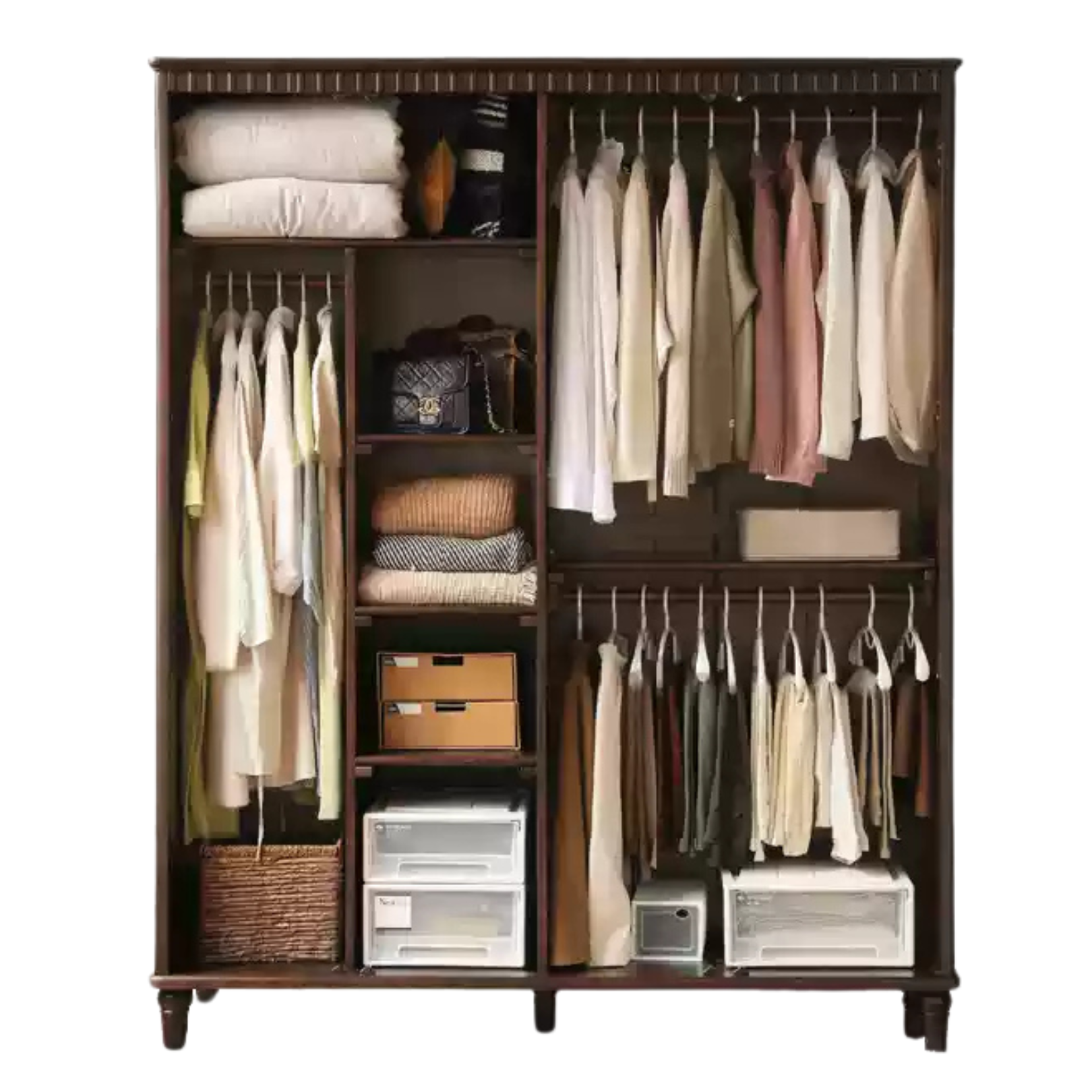 Poplar Solid Wood  American Retro Double Door Wardrobe.