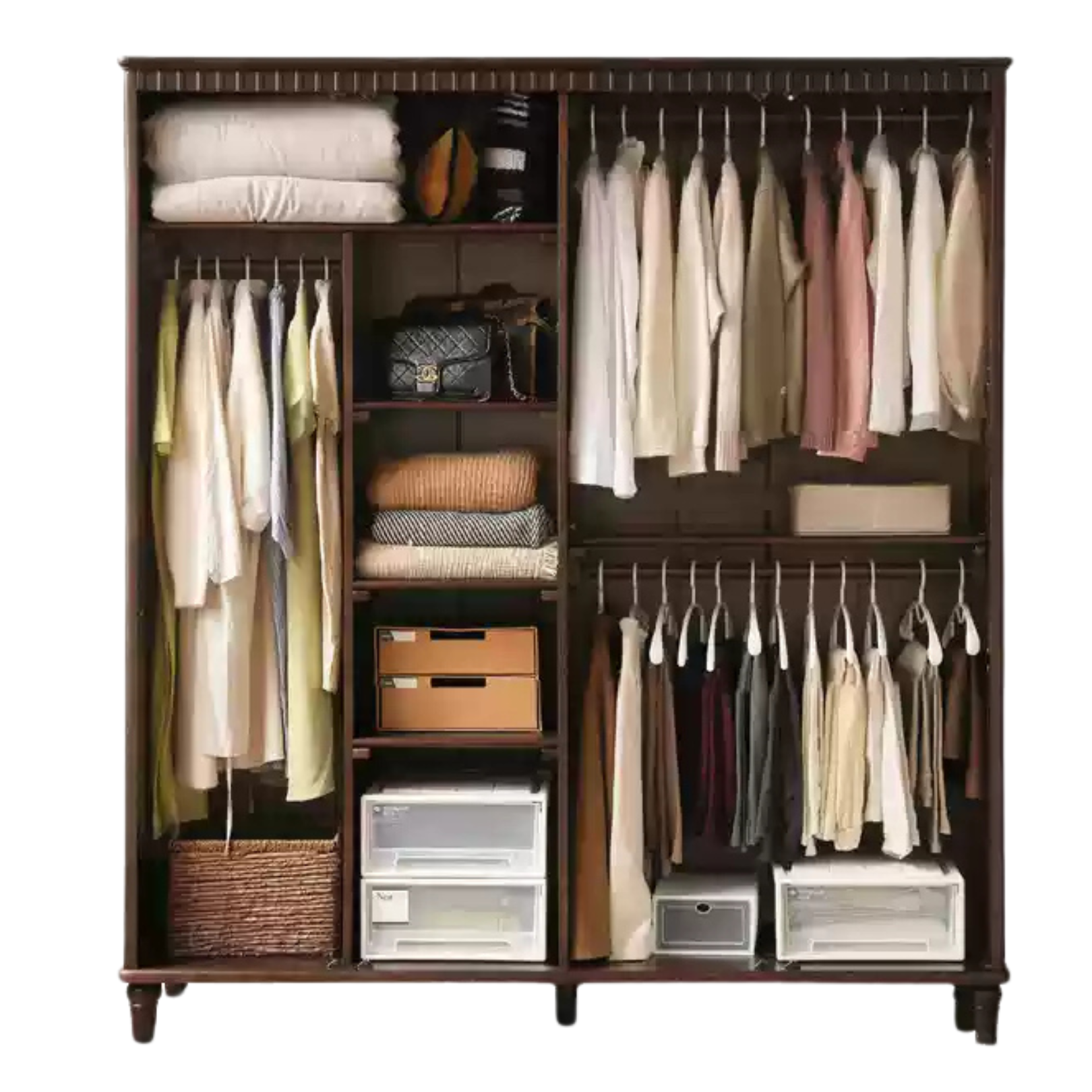 Poplar Solid Wood  American Retro Double Door Wardrobe.