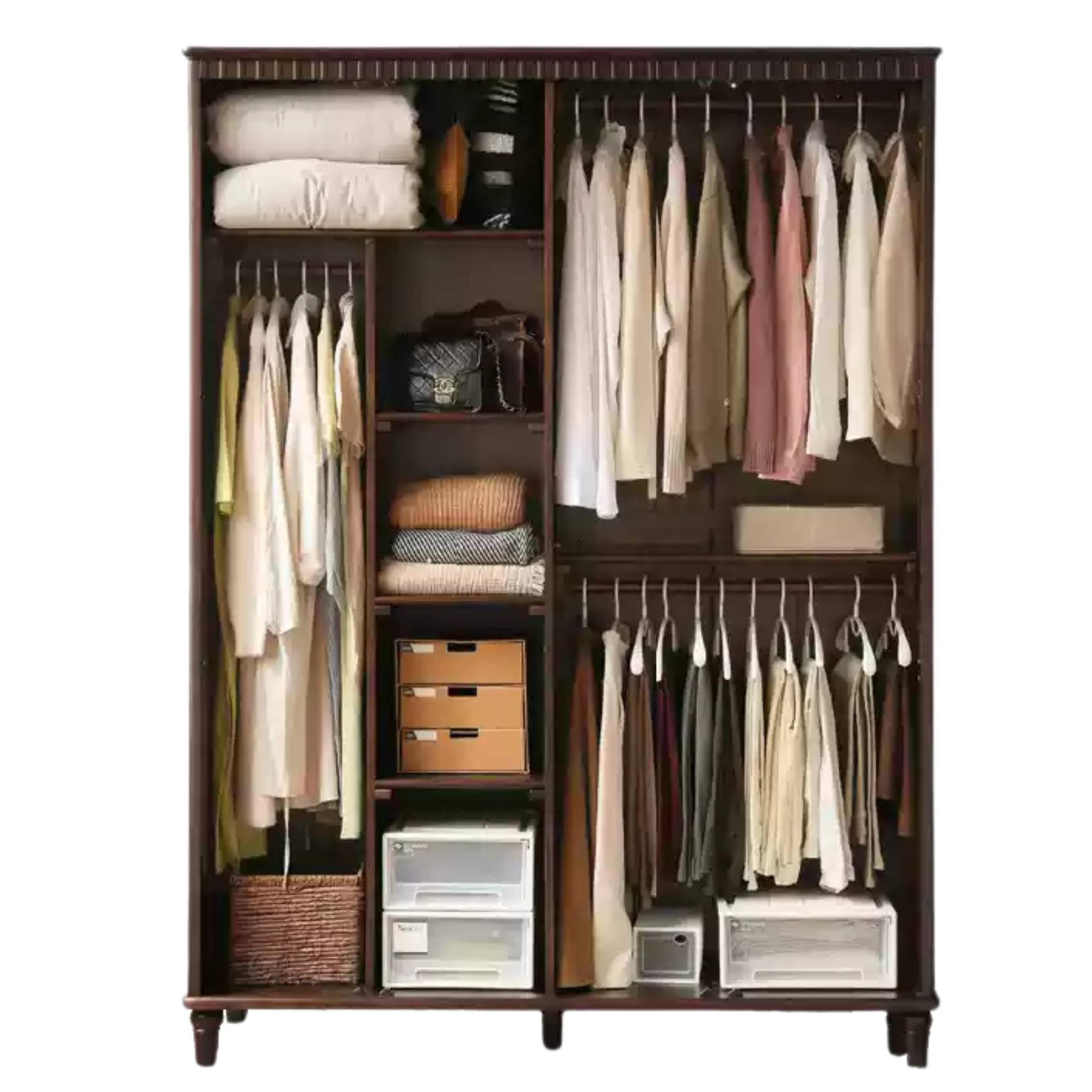 Poplar Solid Wood  American Retro Double Door Wardrobe.