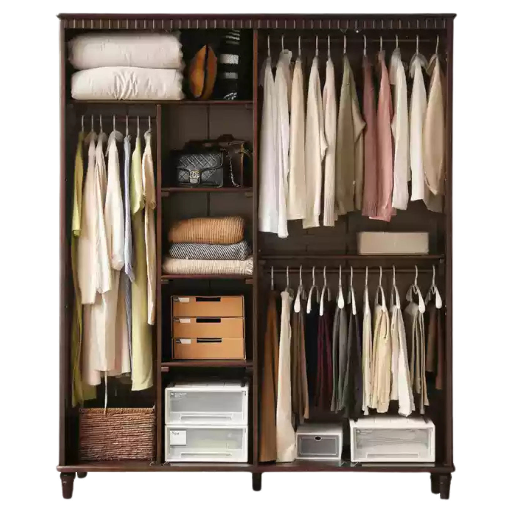 Poplar Solid Wood  American Retro Double Door Wardrobe.