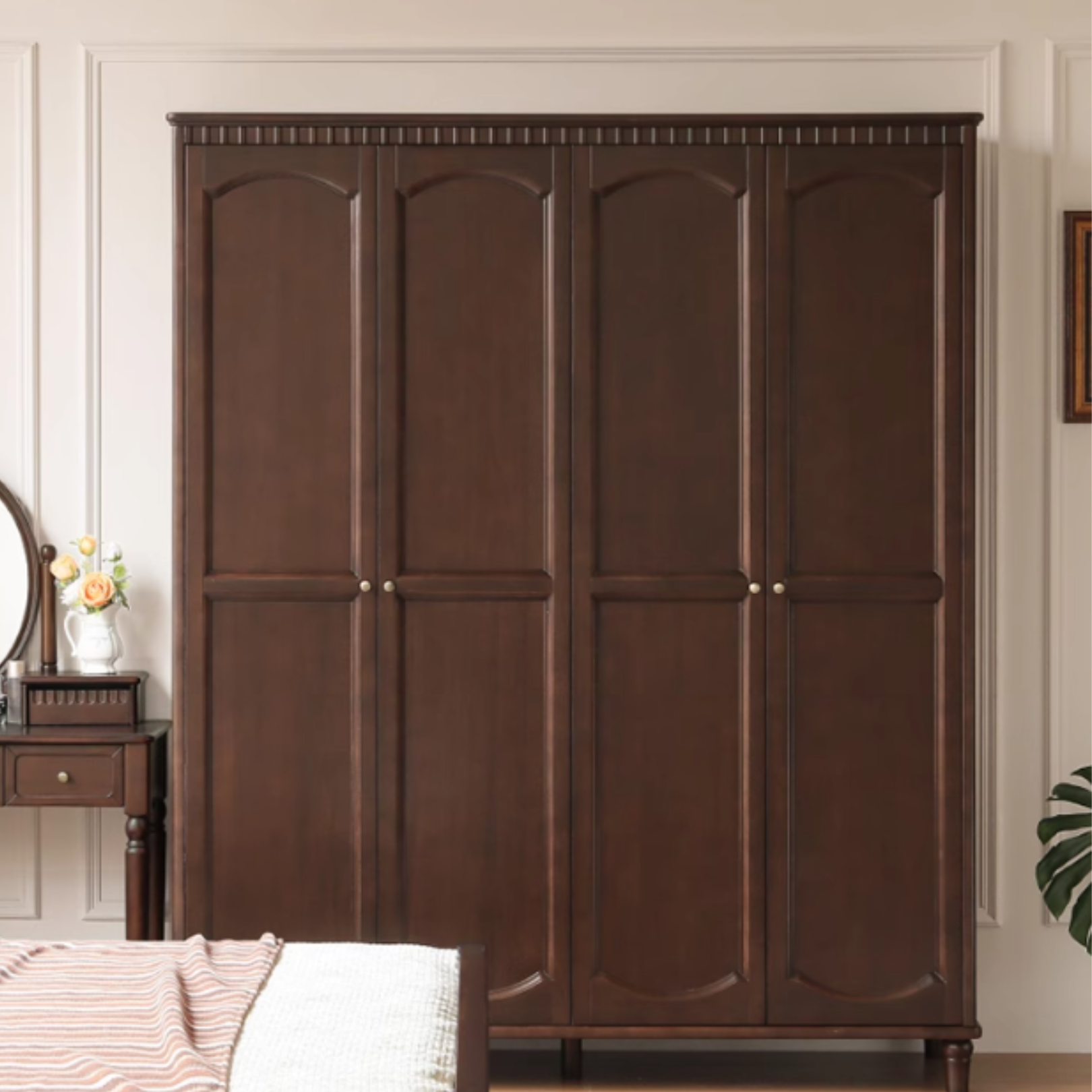 Poplar Solid Wood  American Retro Double Door Wardrobe.