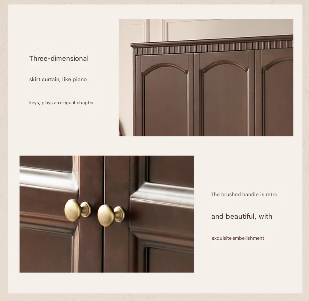 Poplar Solid Wood  American Retro Double Door Wardrobe.