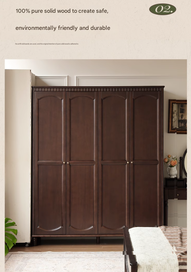 Poplar Solid Wood  American Retro Double Door Wardrobe.