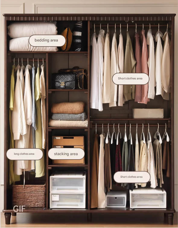 Poplar Solid Wood  American Retro Double Door Wardrobe.