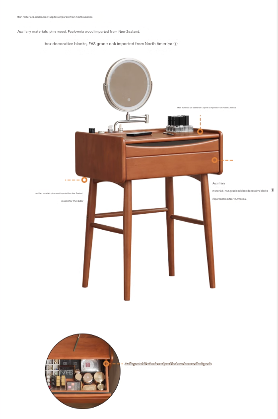 Poplar Solid Wood Multi Functional Retro Dressing Table