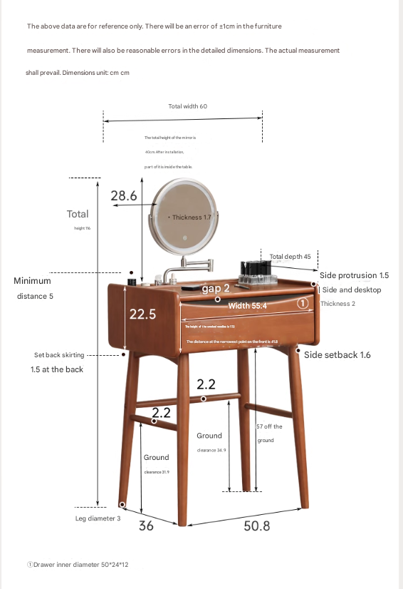 Poplar Solid Wood Multi Functional Retro Dressing Table