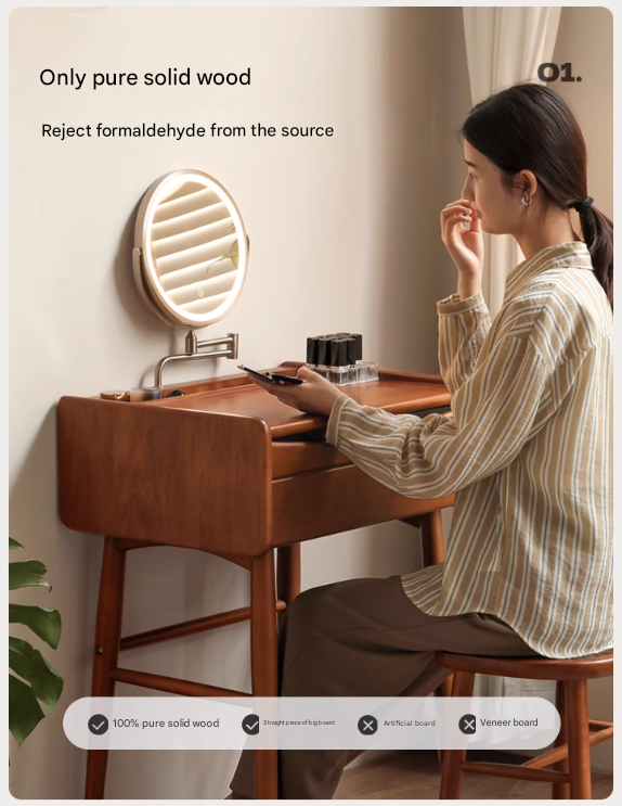 Poplar Solid Wood Multi Functional Retro Dressing Table