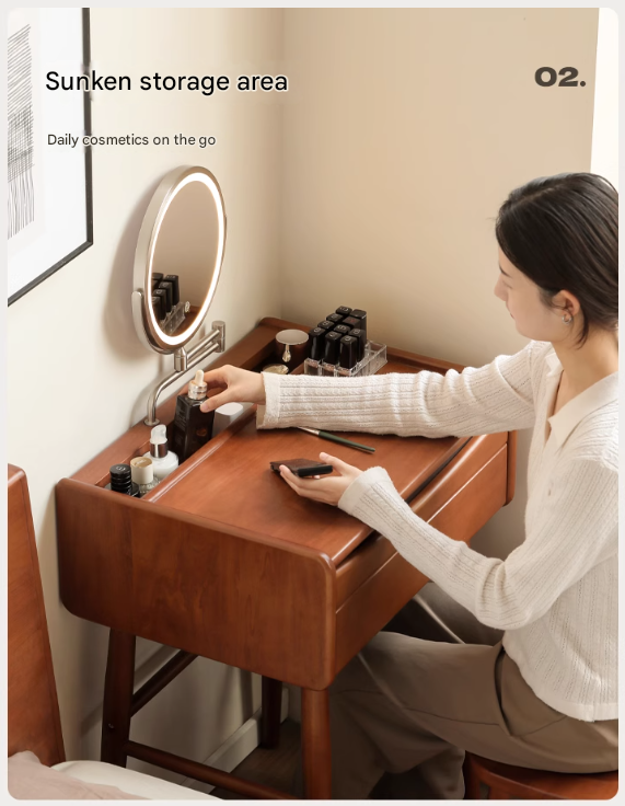 Poplar Solid Wood Multi Functional Retro Dressing Table