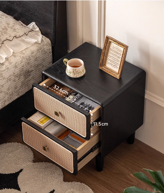 Oak Solid Wood Vintage Black Nightstand