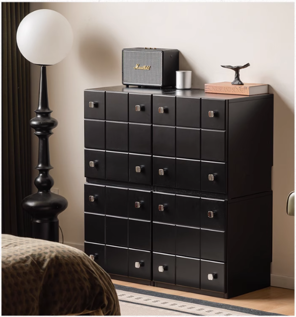 Solid Rubberwood Modern Modular Drawer Cabinet