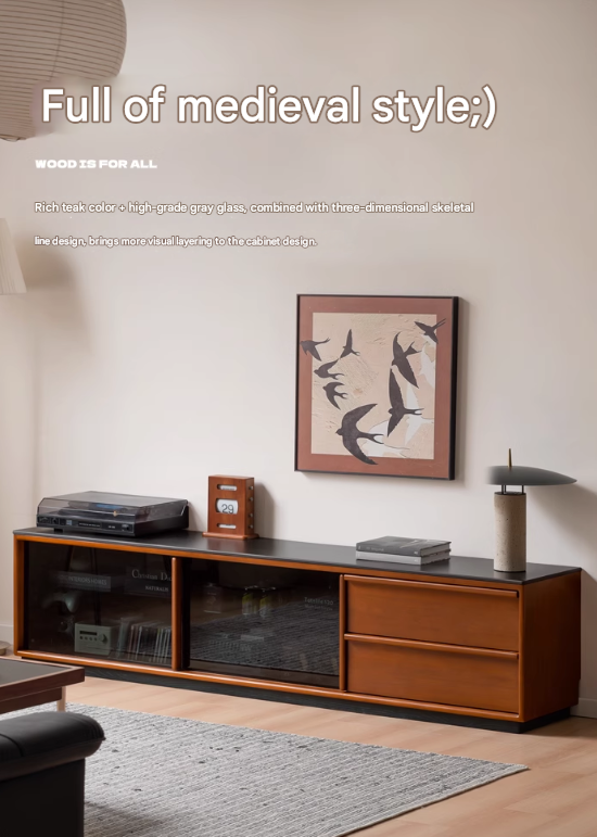 Poplar Solid Wood Antique Style Standing Rock Panel TV Cabinet