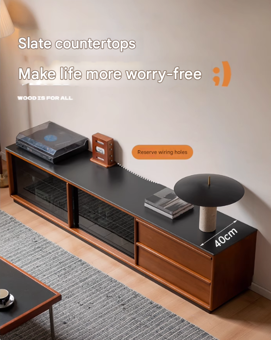 Poplar Solid Wood Antique Style Standing Rock Panel TV Cabinet