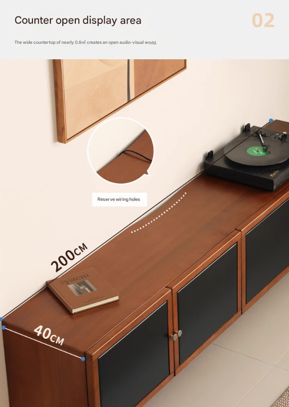 Poplar Solid Wood Bauhaus Storage Floor TV Cabinet