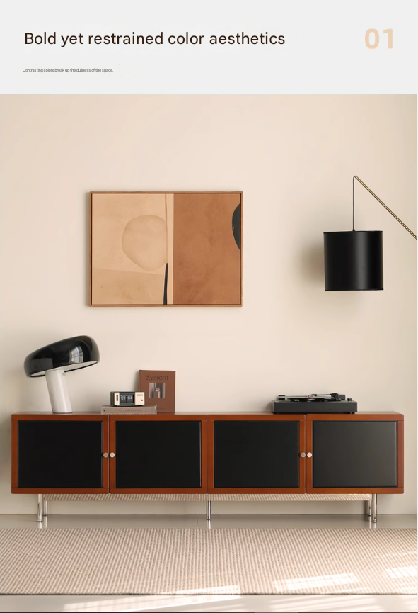 Poplar Solid Wood Bauhaus Storage Floor TV Cabinet