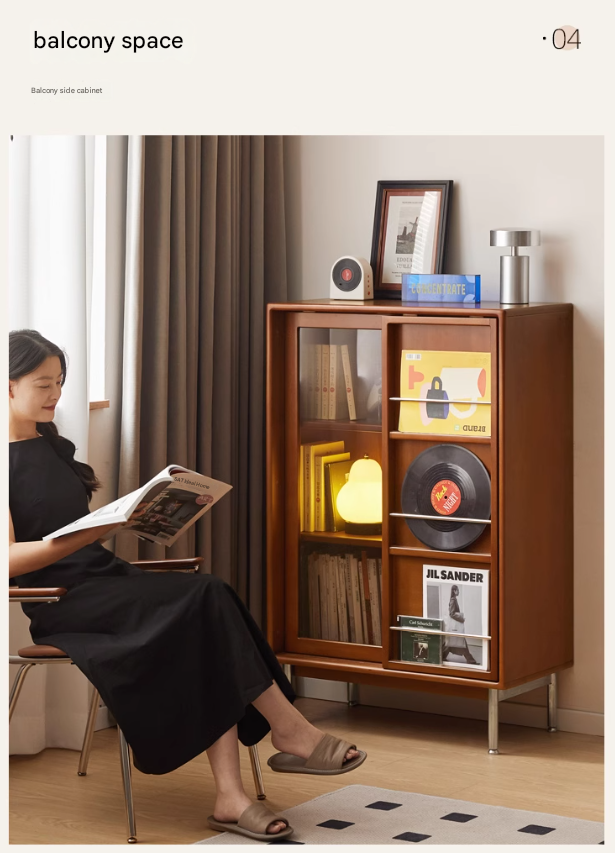 Poplar Solid Wood Ancient Style Sliding Door Side Cabinet