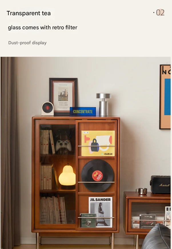 Poplar Solid Wood Ancient Style Sliding Door Side Cabinet