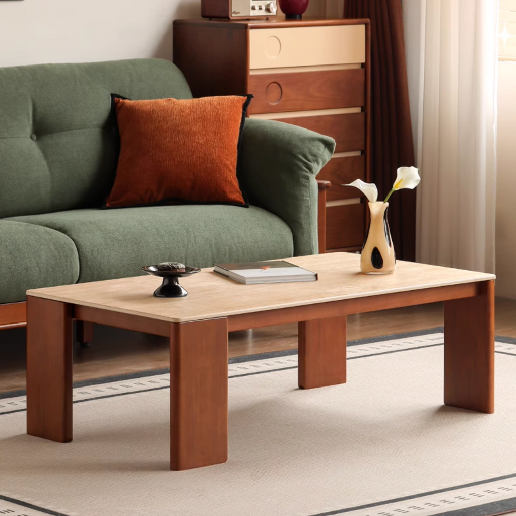 Poplar Solid Wood Medieval Style Rock Plate Coffee Table