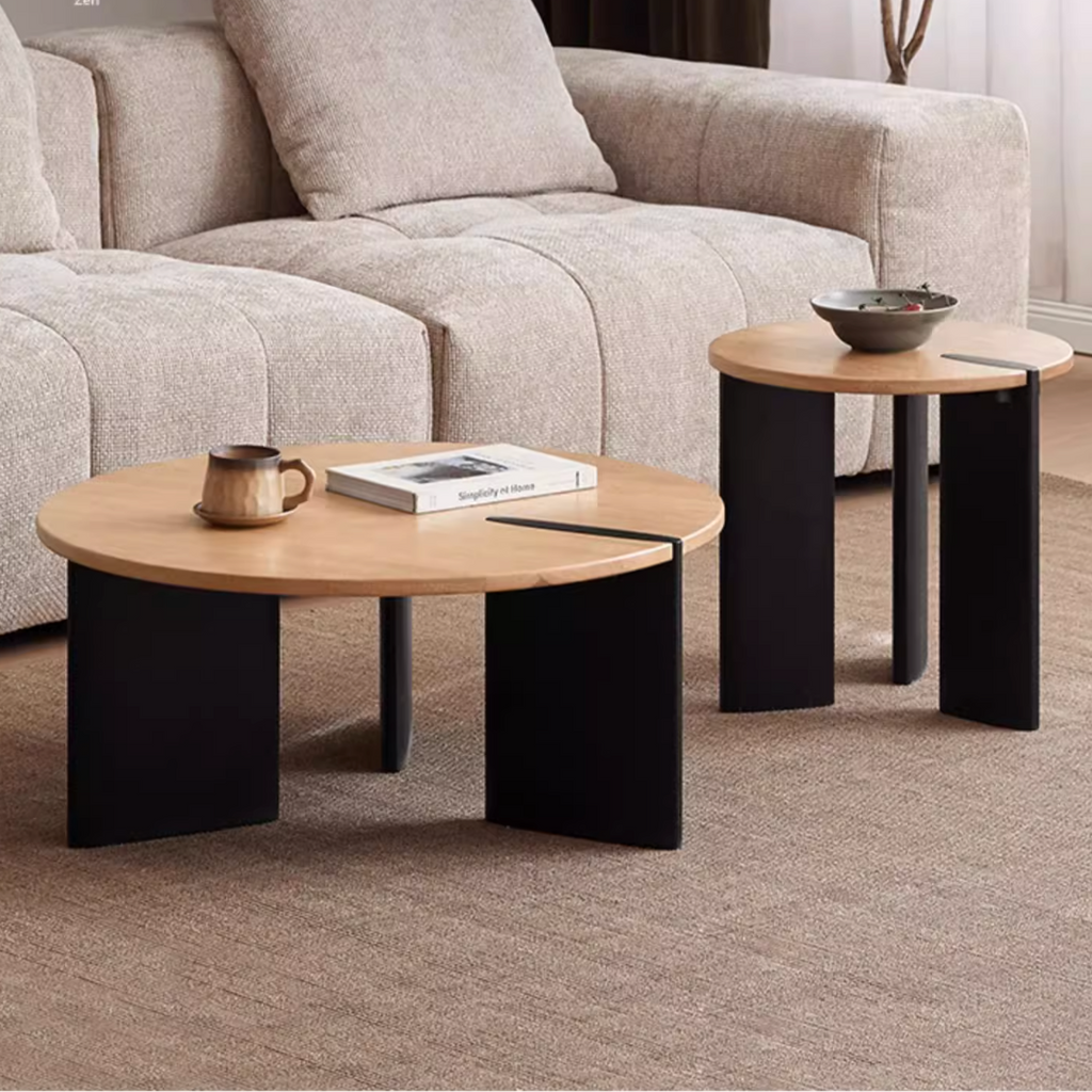 Poplar Solid Wood Wabi-Sabi Style Creative Round Coffee Table