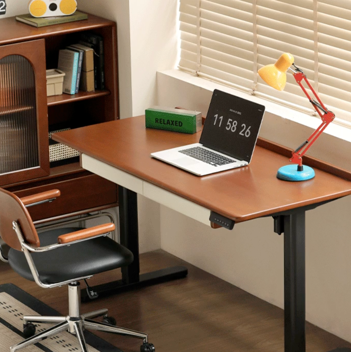 Poplar Solid Wood Antique Style Office Desk With Electric Lift