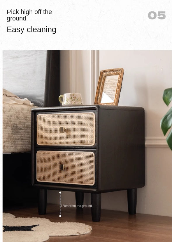 Oak Solid Wood Vintage Black Nightstand