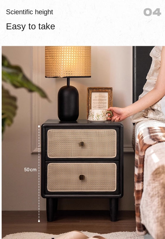 Oak Solid Wood Vintage Black Nightstand