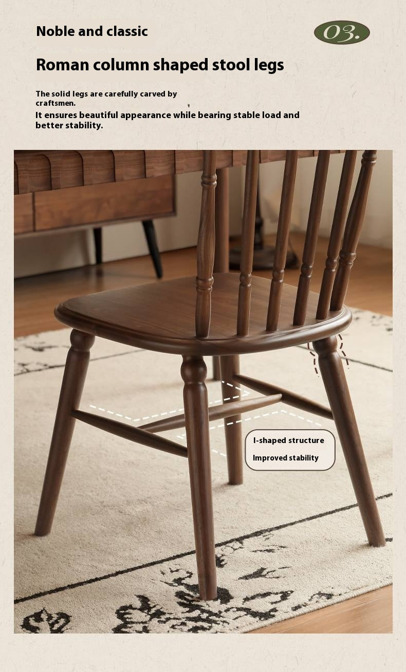 Set 4 pcs Black Walnut Solid Wood American Retro Style Dining Chair