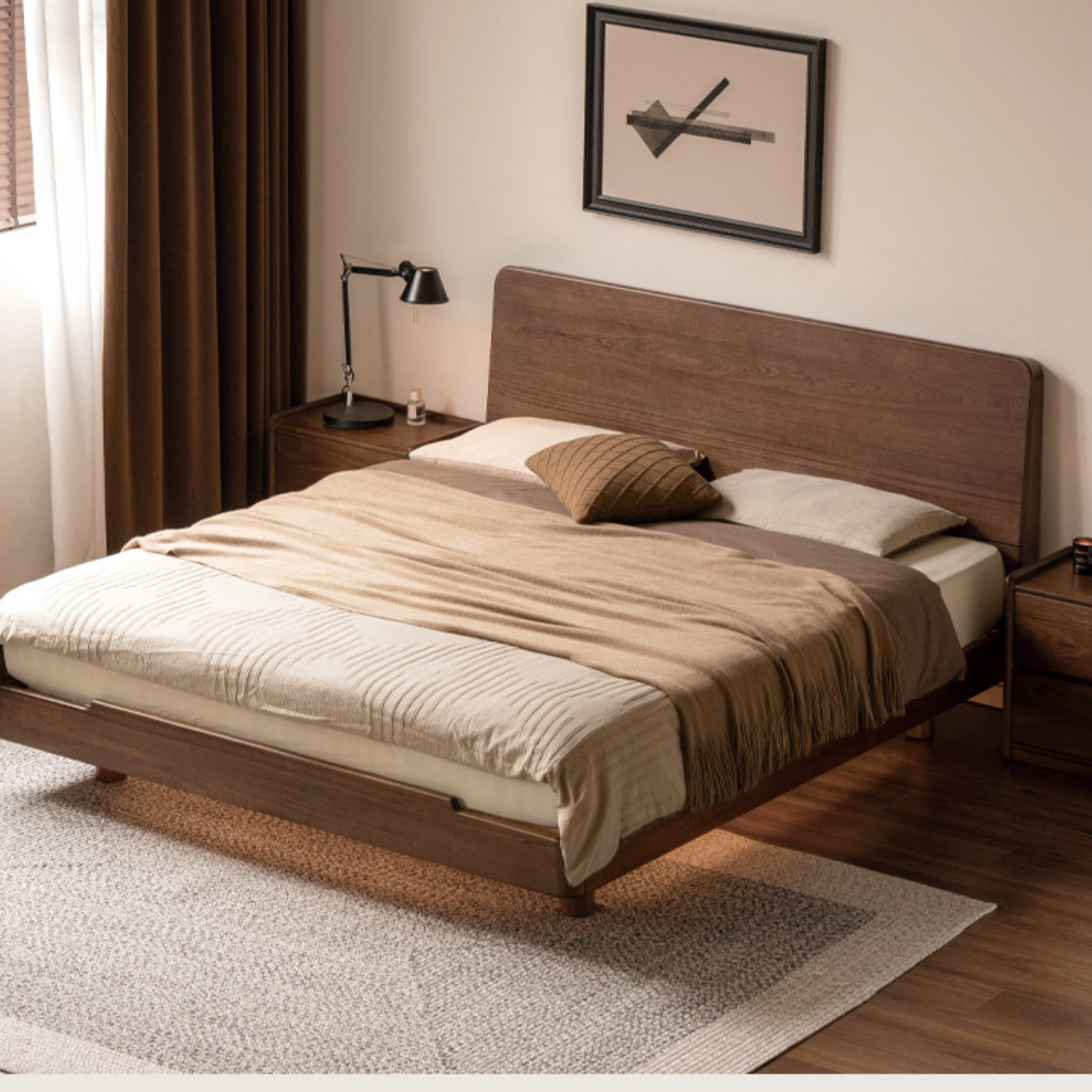 Sandalwood solid wood modern simple luminous multifunctional bed