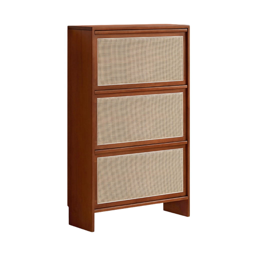 Poplar Solid Wood Rattan Shoe Cabinet Antique Style