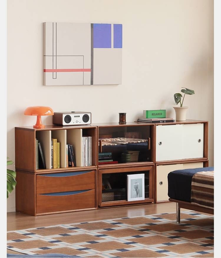 Poplar Solid Wood TV Cabinet Antique Style Module Combination.