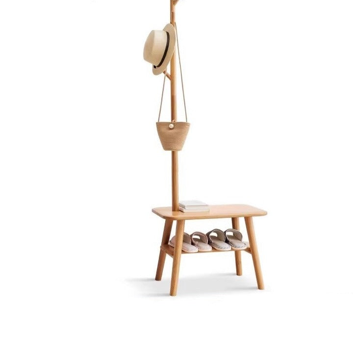 Oak Solid Wood Shoe Stool With Hanger Cabinet