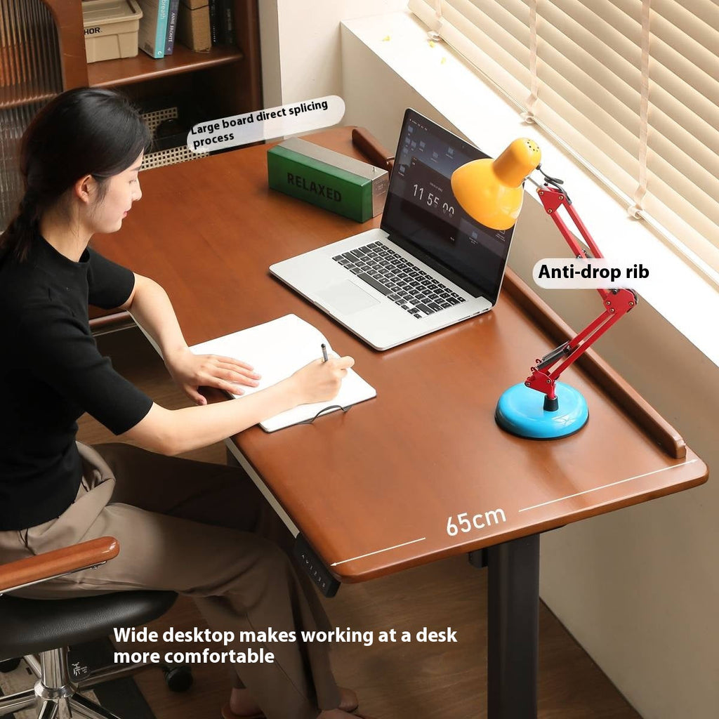 Poplar Solid Wood Antique Style Office Desk With Electric Lift