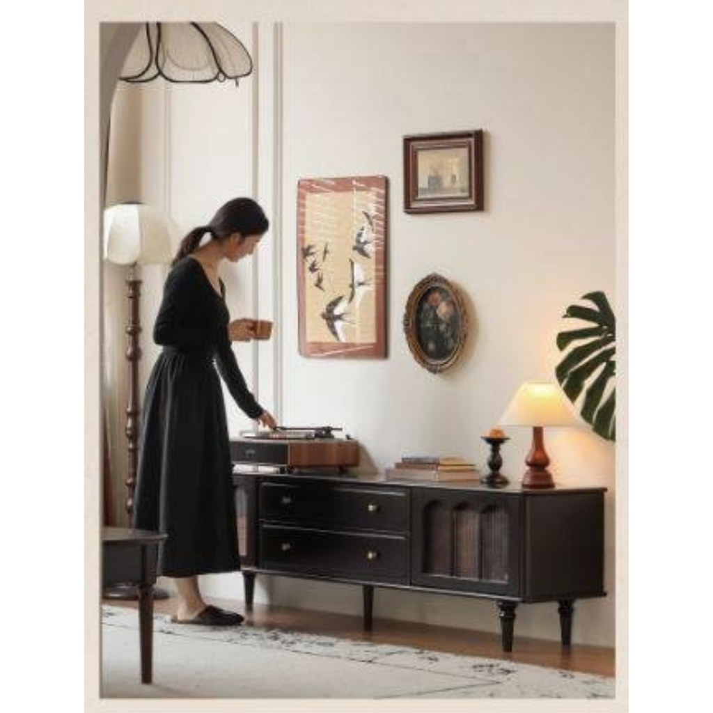 Solid RubberWood French Retro TV Stand