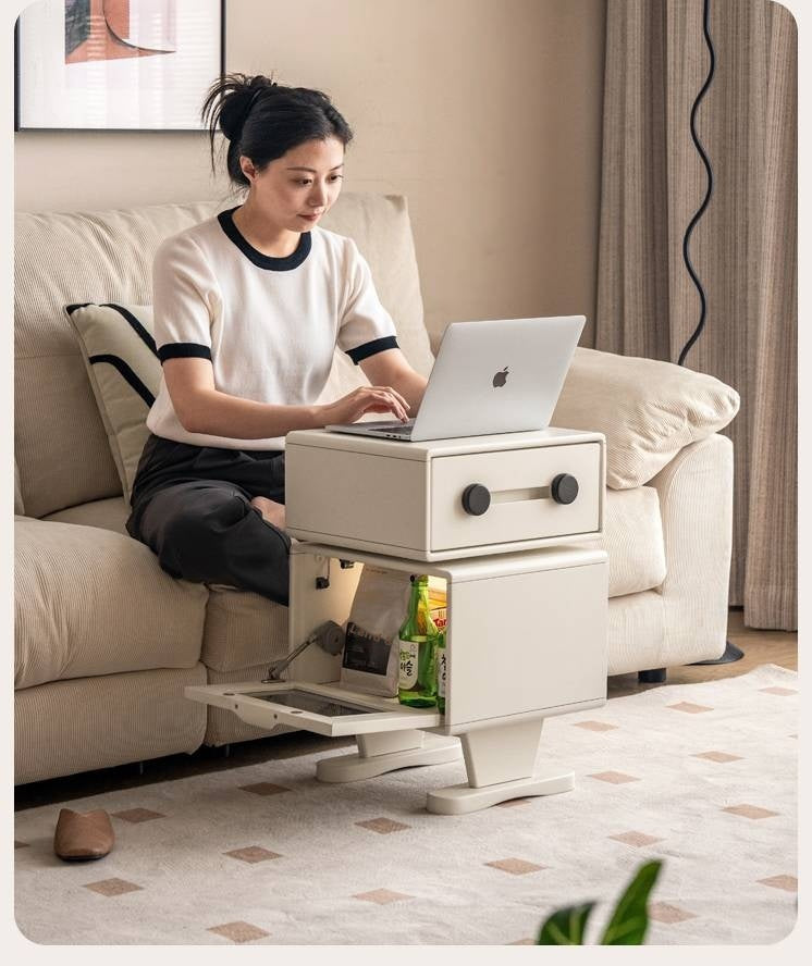 Solid Rubberwood Cream Style Nightstand