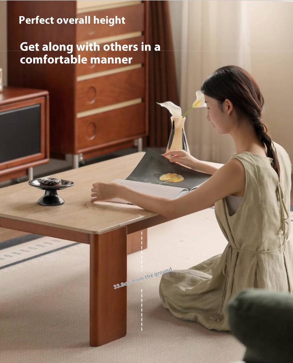 Poplar Solid Wood Medieval Style Rock Plate Coffee Table