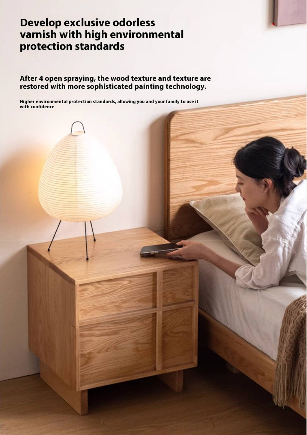 Red Oak, White Oak Solid Wood Two-drawer Nightstand