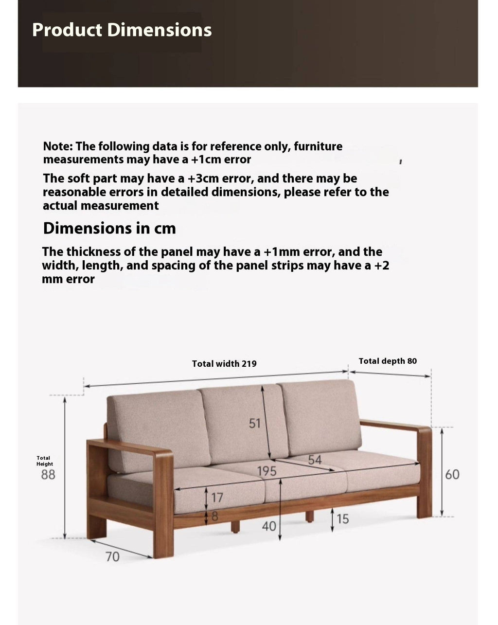 Walnut Solid Wood Three Seat Fabric Sofa