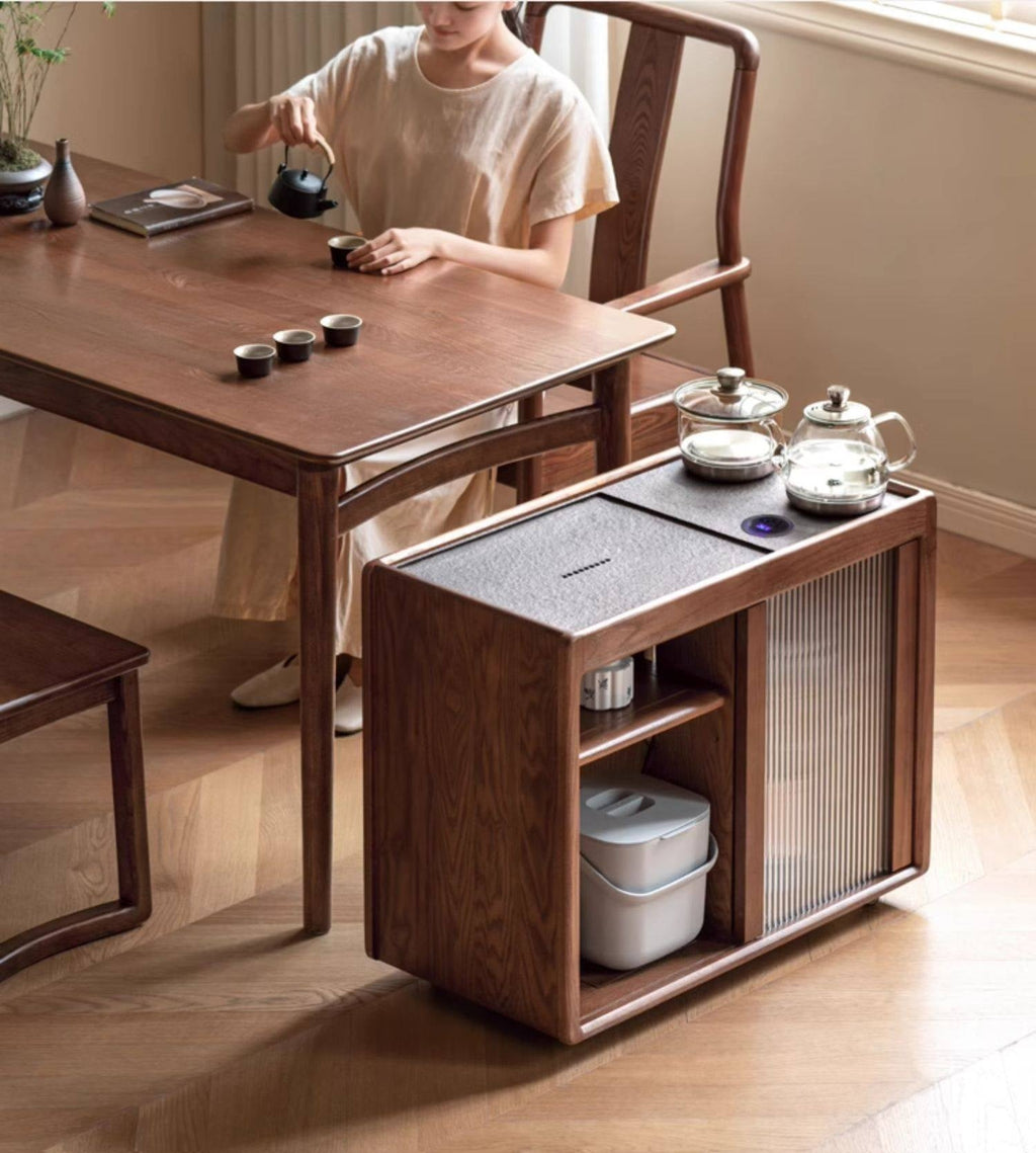 Ash, Oak, Black Walnut Solid Wood Mobile Side Tea Cabinet