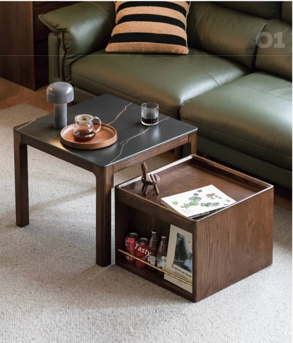 Oak, Black Walnut Solid Wood Modern Style Rock Plate Tea Table