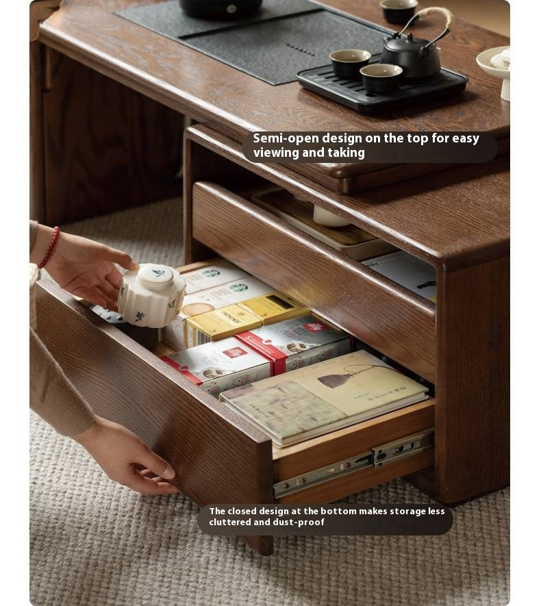 Oak, Black Walnut Solid Wood Telescopic Tea Table