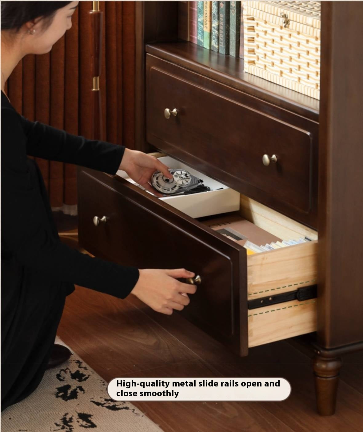 Poplar, Black Walnut Solid Wood American Style Bookcase